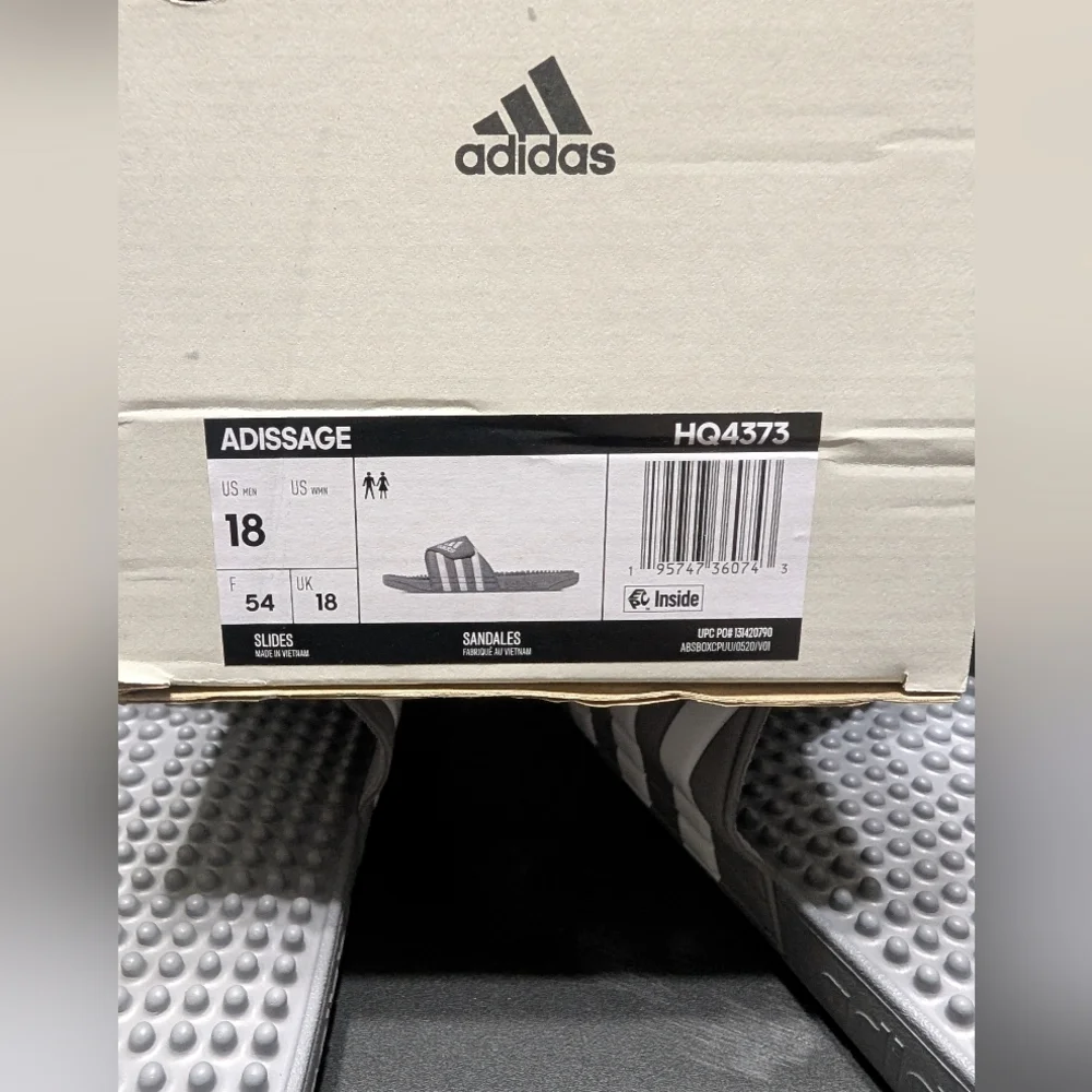 Adidas Gray Adissage 3 Stripe Slide Sandals Size 18 NWT‎